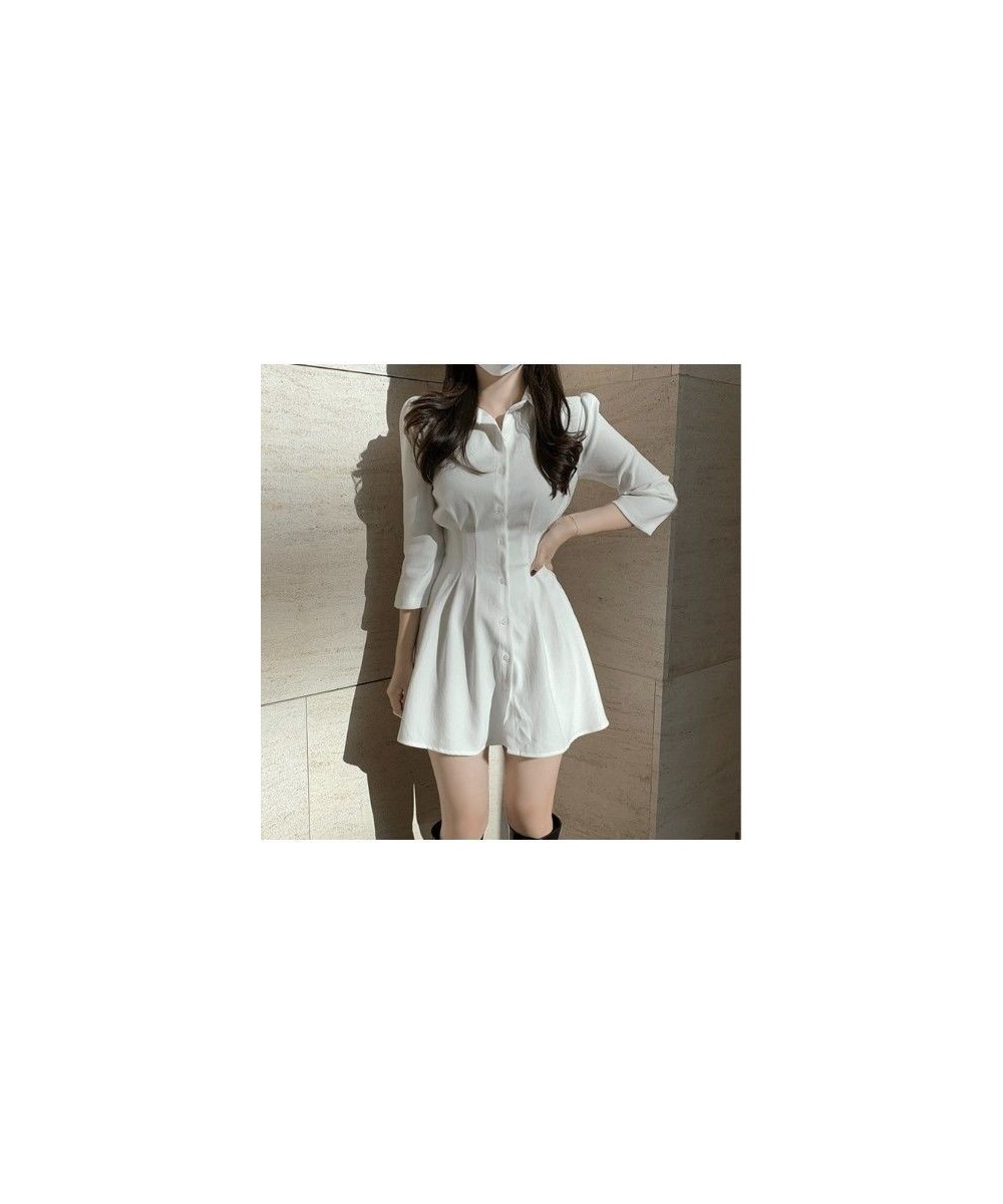 Dresses Women Solid Folds Slim Elegant Sexy 5 Colors Ulzzang Female A-Line Mini Stylish Puff Sleeve Simple Daily Summer Casua...