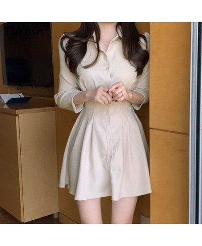 Dresses Women Solid Folds Slim Elegant Sexy 5 Colors Ulzzang Female A-Line Mini Stylish Puff Sleeve Simple Daily Summer Casua...