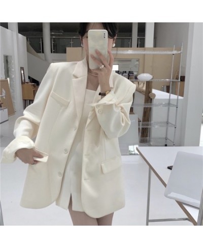 Women Chic Single Breasted Blazer Basics Coat Female 2022 Elegant Candy Color Long Sleeve Ladies Outerwear Stylish Tops $38.5...