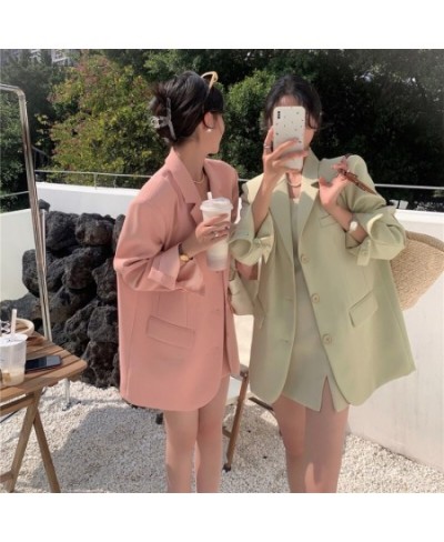 Women Chic Single Breasted Blazer Basics Coat Female 2022 Elegant Candy Color Long Sleeve Ladies Outerwear Stylish Tops $38.5...