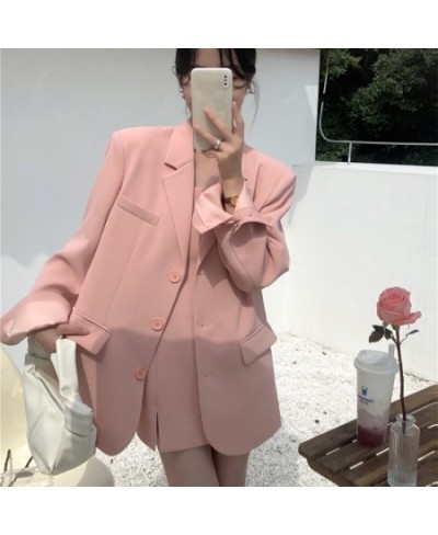 Women Chic Single Breasted Blazer Basics Coat Female 2022 Elegant Candy Color Long Sleeve Ladies Outerwear Stylish Tops $38.5...