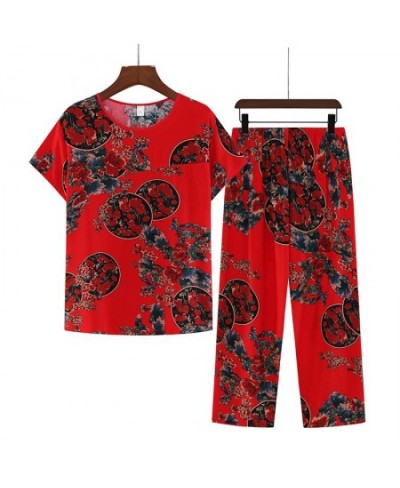 XL-5XL Middle Aged Mother's Pajamas Set New Printed Cotton Sleepwear Women Short Sleeve Cropped Pant 2 Piece Pijama $30.81 - ...