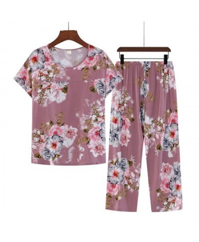 XL-5XL Middle Aged Mother's Pajamas Set New Printed Cotton Sleepwear Women Short Sleeve Cropped Pant 2 Piece Pijama $30.81 - ...