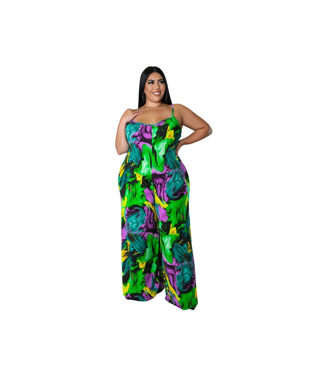 Plus Size Women Tie Dye Wave Spaghetti Strap Wide Leg Loose Jumpsuit 2022 Summer Sleeveless Streetwear Retro Playsuit $46.02 ...