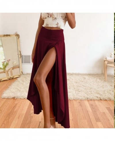 Women Skirt Asymmetrical Summer Lightweight Skirts Slit Wrap Elastic Flowy Skirts Ruffle Hem Solid Color for Women Summer Par...