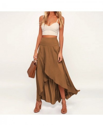 Women Skirt Asymmetrical Summer Lightweight Skirts Slit Wrap Elastic Flowy Skirts Ruffle Hem Solid Color for Women Summer Par...