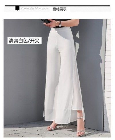 2023 Chiffon Culottes High-Waisted Trousers L Skirt Gauze Loose Shuai Ku Straight Casual Pants Slit Wide Leg Pants Female $32...