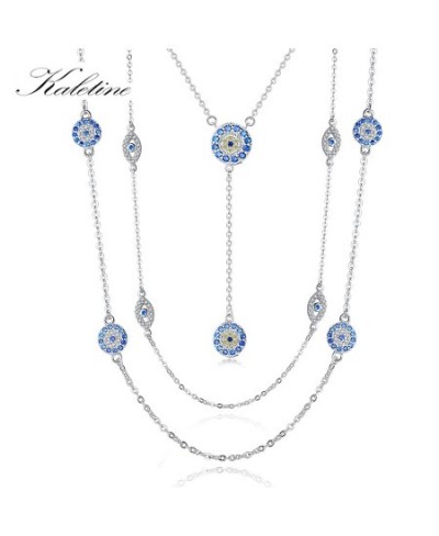 925 Sterling Silver Necklace Earrings Women Round Luck Evil Eye Ring Necklaces Blue Zircon Long Link Turkey Jewelry Set $17.0...