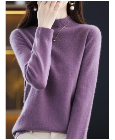 2023 One-Line Ready-To-wear Merino Wool Women's Half Turtleneck Long-Sleeved Cashmere Sweater Autumn & Winter Bottoming Sweat...