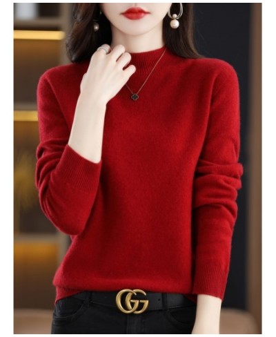 2023 One-Line Ready-To-wear Merino Wool Women's Half Turtleneck Long-Sleeved Cashmere Sweater Autumn & Winter Bottoming Sweat...