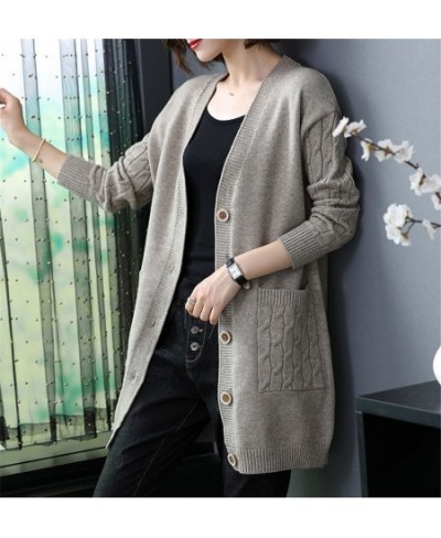 Spring Fall V-neck Knitted Cardigan Women's mid-length Oversize 4xl Elegant Sweater Coats Casual Basic Slim Knitewear Outwear...