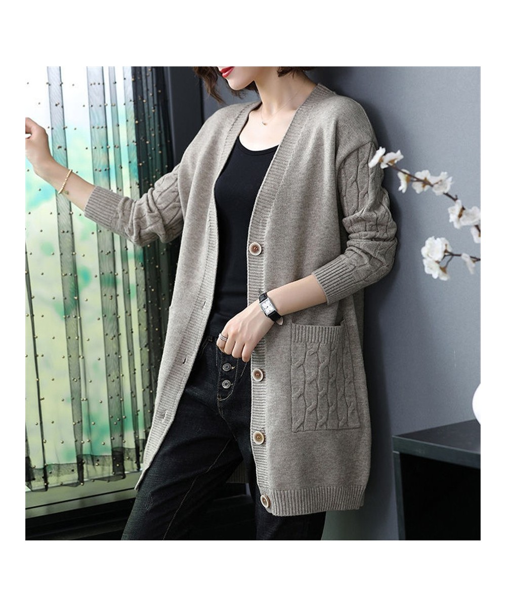 Spring Fall V-neck Knitted Cardigan Women's mid-length Oversize 4xl Elegant Sweater Coats Casual Basic Slim Knitewear Outwear...