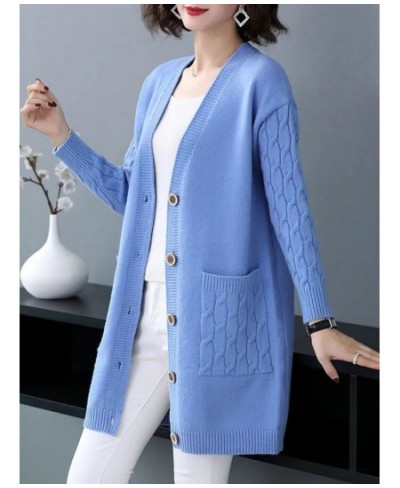 Spring Fall V-neck Knitted Cardigan Women's mid-length Oversize 4xl Elegant Sweater Coats Casual Basic Slim Knitewear Outwear...