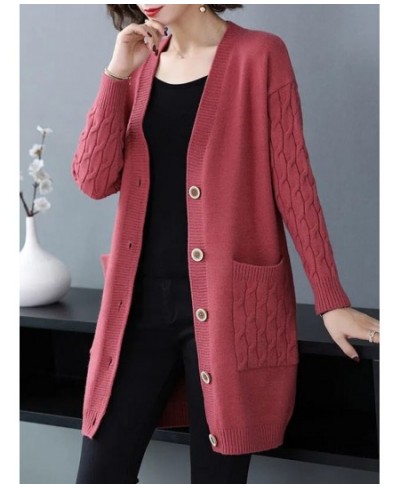 Spring Fall V-neck Knitted Cardigan Women's mid-length Oversize 4xl Elegant Sweater Coats Casual Basic Slim Knitewear Outwear...