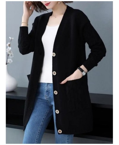 Spring Fall V-neck Knitted Cardigan Women's mid-length Oversize 4xl Elegant Sweater Coats Casual Basic Slim Knitewear Outwear...