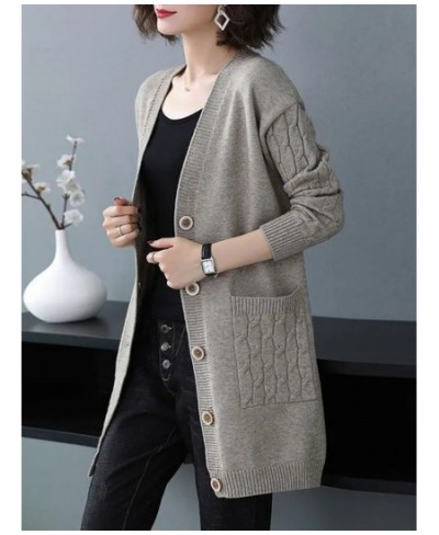 Spring Fall V-neck Knitted Cardigan Women's mid-length Oversize 4xl Elegant Sweater Coats Casual Basic Slim Knitewear Outwear...