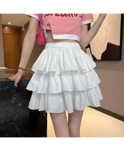 A-word Ruffle Cake Skirt Women Elastic Waist Edge Pleats Puffy Skirts Sexy Sweet Gothic Preppy Style Korean Fashion $39.17 - ...