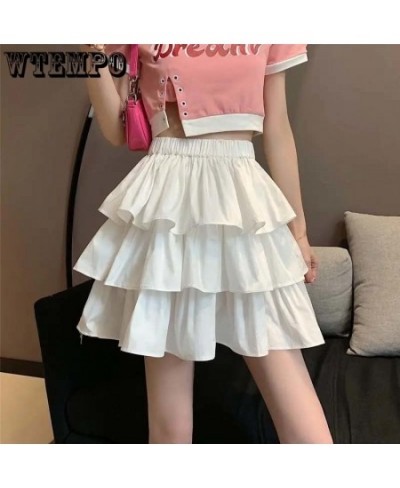 A-word Ruffle Cake Skirt Women Elastic Waist Edge Pleats Puffy Skirts Sexy Sweet Gothic Preppy Style Korean Fashion $39.17 - ...