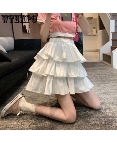 A-word Ruffle Cake Skirt Women Elastic Waist Edge Pleats Puffy Skirts Sexy Sweet Gothic Preppy Style Korean Fashion $39.17 - ...