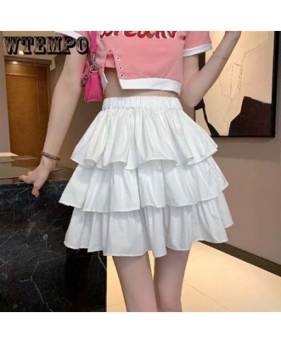 A-word Ruffle Cake Skirt Women Elastic Waist Edge Pleats Puffy Skirts Sexy Sweet Gothic Preppy Style Korean Fashion $39.17 - ...