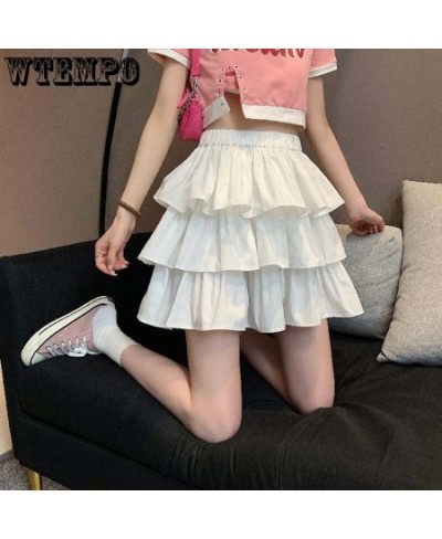 A-word Ruffle Cake Skirt Women Elastic Waist Edge Pleats Puffy Skirts Sexy Sweet Gothic Preppy Style Korean Fashion $39.17 - ...