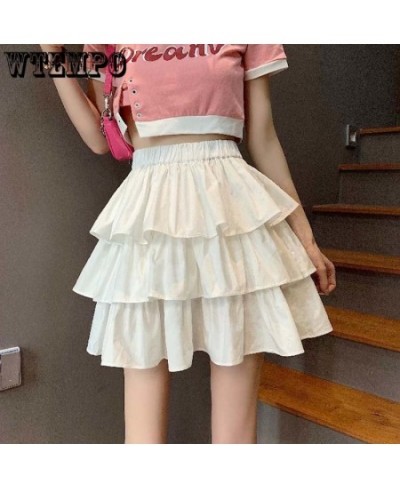 A-word Ruffle Cake Skirt Women Elastic Waist Edge Pleats Puffy Skirts Sexy Sweet Gothic Preppy Style Korean Fashion $39.17 - ...