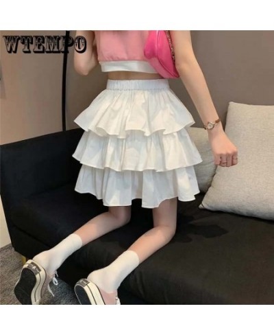 A-word Ruffle Cake Skirt Women Elastic Waist Edge Pleats Puffy Skirts Sexy Sweet Gothic Preppy Style Korean Fashion $39.17 - ...