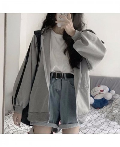 Women Hoodies Harajuku Hooded Oversized Hoodie Solid Long Sleeve Irregular Sweatshirt Loose Print Zip-up Tops Jacket Coats $2...