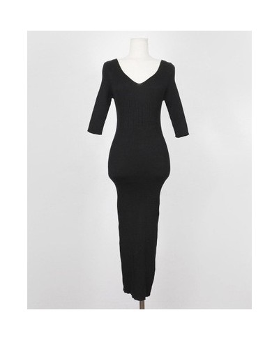 2023 New Fashion V Neck Long Sleeve Knitted Women Dress Korean Solid Female Dresses Vintage OL Vestidos Femme $38.82 - Dresses