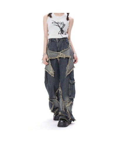 American Style Retro High Street Jeans Women's Spring Summer New Loose Wide Leg Pants Trendy Punk Casual Star Tassel Trousers...