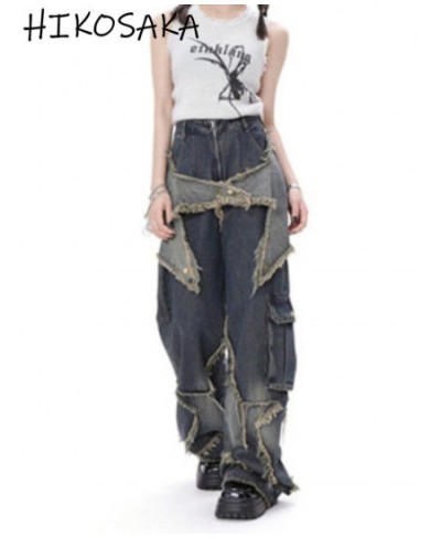 American Style Retro High Street Jeans Women's Spring Summer New Loose Wide Leg Pants Trendy Punk Casual Star Tassel Trousers...