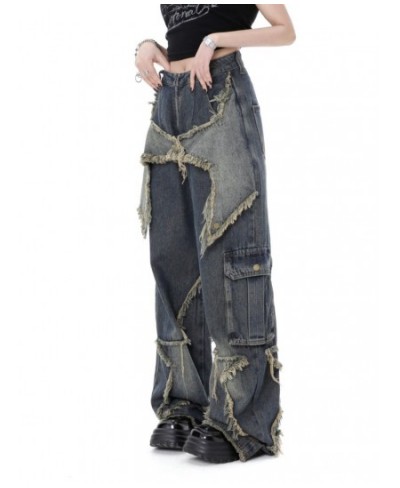 American Style Retro High Street Jeans Women's Spring Summer New Loose Wide Leg Pants Trendy Punk Casual Star Tassel Trousers...