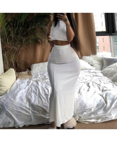 Cotton Material Sexy Ruched Skirts Matching Sets Women Sleeveless Tank Top High Waist Club Solid Clothes Two Piece Outfit $40...