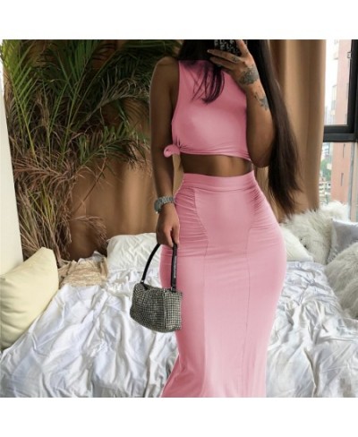 Cotton Material Sexy Ruched Skirts Matching Sets Women Sleeveless Tank Top High Waist Club Solid Clothes Two Piece Outfit $40...