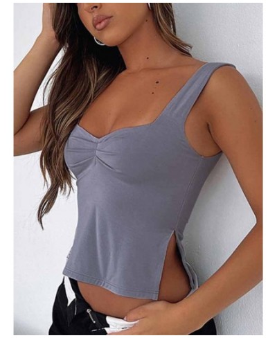 Basic Tank Top Women Sleeveless Tops Casual Summer Fashion Split Camis Camisole Ruched Black Tanks Vests Sexy Crop Top Clothe...