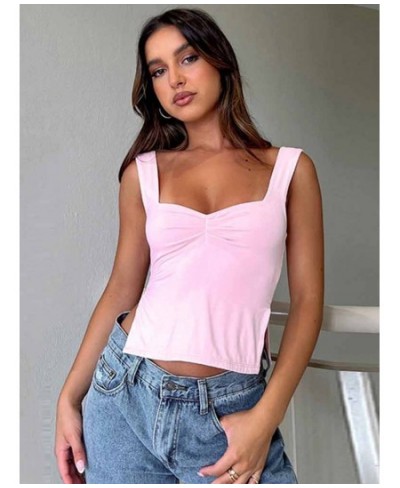 Basic Tank Top Women Sleeveless Tops Casual Summer Fashion Split Camis Camisole Ruched Black Tanks Vests Sexy Crop Top Clothe...