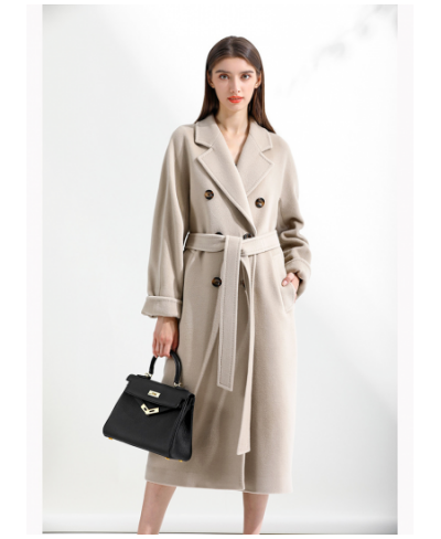 Breasted Classic Cashmere Coat Women Solid Color Lapel Double Wool Coats Autumn Winter Warm Long Outwears Casual Commute $80....