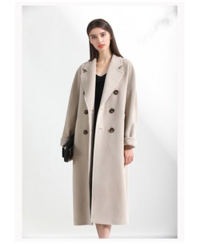 Breasted Classic Cashmere Coat Women Solid Color Lapel Double Wool Coats Autumn Winter Warm Long Outwears Casual Commute $80....