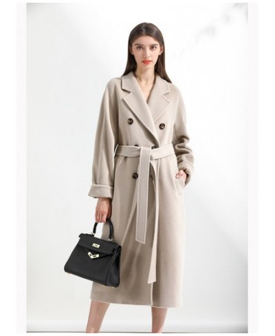 Breasted Classic Cashmere Coat Women Solid Color Lapel Double Wool Coats Autumn Winter Warm Long Outwears Casual Commute $80....