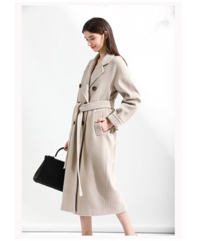 Breasted Classic Cashmere Coat Women Solid Color Lapel Double Wool Coats Autumn Winter Warm Long Outwears Casual Commute $80....