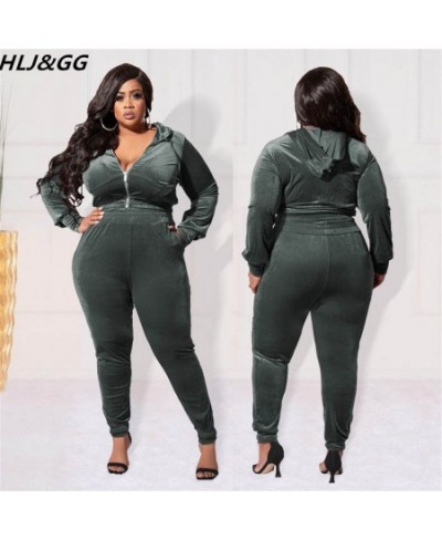 Fashion Velvet Hoody Two Piece Sets Plus Size Women Hooded Zipper Long Sleeve Coat And Skinny Pants Tracksuits Outfit 5XL $63...