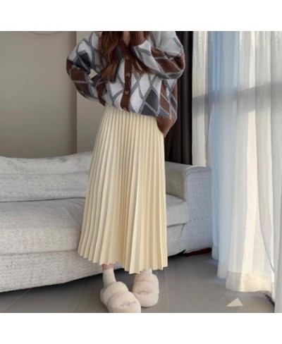 Pleated Skirt for Women 2022 Korean Fashion Casual Solid High Waist Long Skirt Elegant Chic Loose Mid Calf Y2k Skirt $47.62 -...