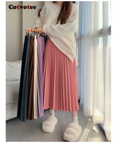 Pleated Skirt for Women 2022 Korean Fashion Casual Solid High Waist Long Skirt Elegant Chic Loose Mid Calf Y2k Skirt $47.62 -...