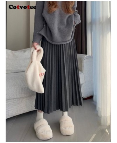 Pleated Skirt for Women 2022 Korean Fashion Casual Solid High Waist Long Skirt Elegant Chic Loose Mid Calf Y2k Skirt $47.62 -...