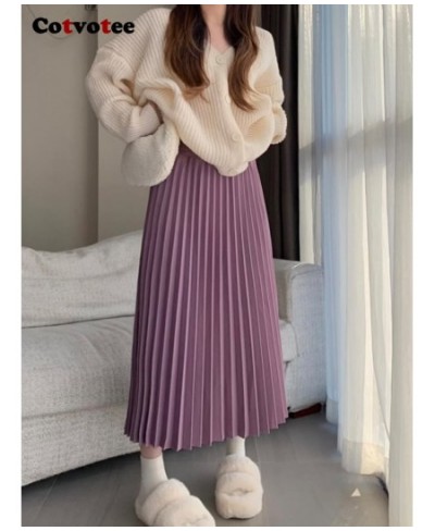 Pleated Skirt for Women 2022 Korean Fashion Casual Solid High Waist Long Skirt Elegant Chic Loose Mid Calf Y2k Skirt $47.62 -...