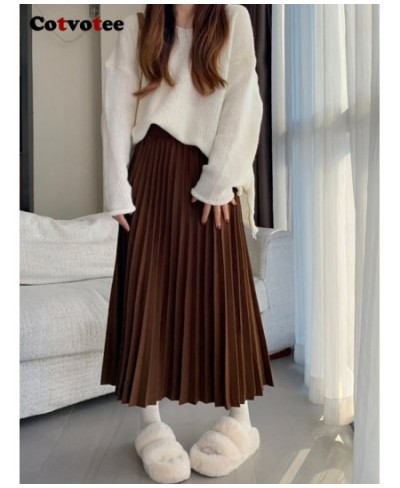 Pleated Skirt for Women 2022 Korean Fashion Casual Solid High Waist Long Skirt Elegant Chic Loose Mid Calf Y2k Skirt $47.62 -...