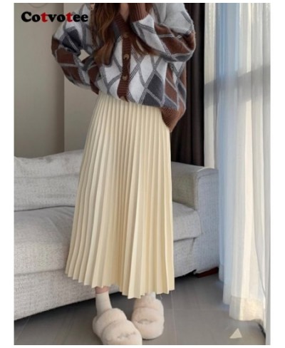 Pleated Skirt for Women 2022 Korean Fashion Casual Solid High Waist Long Skirt Elegant Chic Loose Mid Calf Y2k Skirt $47.62 -...