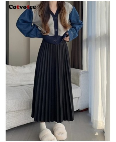 Pleated Skirt for Women 2022 Korean Fashion Casual Solid High Waist Long Skirt Elegant Chic Loose Mid Calf Y2k Skirt $47.62 -...