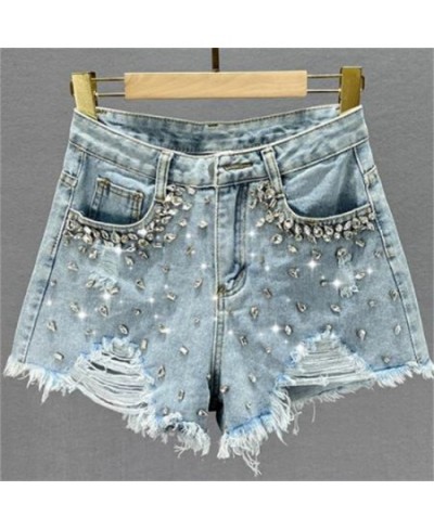 Ripped denim shorts women's 2022 new summer high-waisted diamond wide-leg short pants $56.14 - Jeans