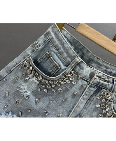 Ripped denim shorts women's 2022 new summer high-waisted diamond wide-leg short pants $56.14 - Jeans